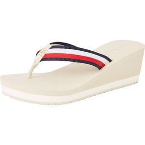 TOMMY HILFIGER Dames TH CORPORATE WEDGE BEACH SANDAL Flip Flops, BEIGE (mousseline), 6 UK, Beige mousseline, 39 EU