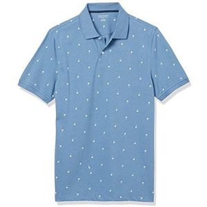 Amazon Essentials Men's Poloshirt van piqué-katoen met slanke pasvorm, Blauw Palmboomprint, XXL