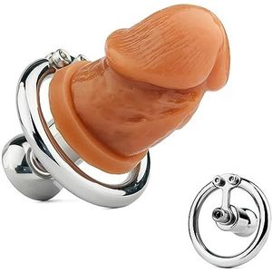 Inverted Male Chastity Cage with Silicone Dildo Small Stainless Steel Cock Cage Sissy Flat Chastity Devices Negative Anti-Fall Penis Lock Adult SM Fetish Bondage Sex Toys (404-flesh color-S-40mm)