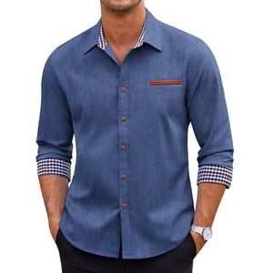 COOFANDY Mens Lightweight Chambray Button Front Relaxed Fit Denim Shirt Type 01 Light Blue Large Long Sleeve