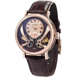 Thomas Earnhshaw Beaufort Anatolia automatisch mechanisch horloge met bruine wijzerplaat analoog klassiek display en bruine lederen band ES-8059-03, Rosegoud, Riem