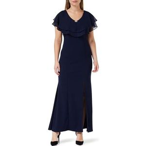 Gina Bacconi Dames V-top met twee lagen en versiering aan de hals, lange crêpe jurk, cocktailjurk, marineblauw, 42