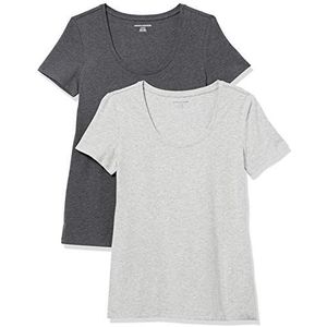 Amazon Essentials 2-pack Classic-fit T-shirt met korte mouwen, houtskool Heather/lichtgrijs Heide, L