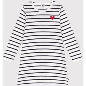 Petit Bateau Nachtjapon met lange mouwen voor meisjes, Marshmallow/Smoking, 8 Jaren