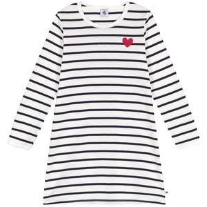 Petit Bateau Nachtjapon met lange mouwen voor meisjes, Marshmallow/Smoking, 8 Jaren