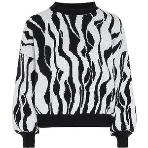 Nally Gestreepte, los zittende gebreide trui voor dames, acryl, wit, zwart, maat XL/XXL, wit, zwart, XL