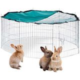 Relaxdays XL konijnenren met net, buitenren, voor konijnen en andere knaagdieren, met zonnedoek, Ø 145cm, verzinkt