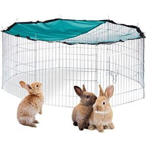 Relaxdays XL konijnenren met net, buitenren, voor konijnen en andere knaagdieren, met zonnedoek, Ø 145cm, verzinkt