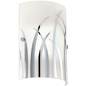 EGLO Wandlamp Rivato, 1 lichtpunt, modern, elegant, wandlamp van staal en glas met decoratie, woonkamerlamp, hallamp in chroom, wit, E14-fitting