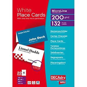 DECAdry Placekaarten voor vouwen 200gsm 6 per A4-vel 85x46mm wanneer gevouwen - Ref OCB3713-3 (pak van 1 (132 kaarten)