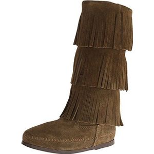 Minnetonka 3-laags Fringe Boot dames lange schacht mocassin boots, Groen Loden, 37 EU