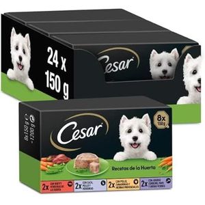 Cesar Natvoer voor honden, recepten uit de moestuin, pastei en gelei, multipack, 3 x 8 potten x 150 g