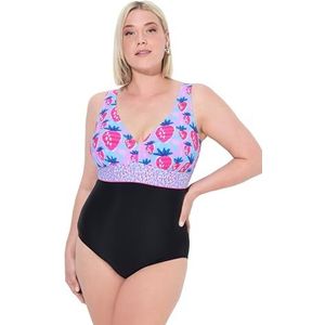 Ulla Popken - Badpak - Blauw - Rosa - Zwart - Full Cup