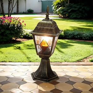 Licht-Erlebnisse Rustieke sokkellamp buiten goud antiek glas aluminium H 42cm E27 padverlichting tuin huis balkon terras