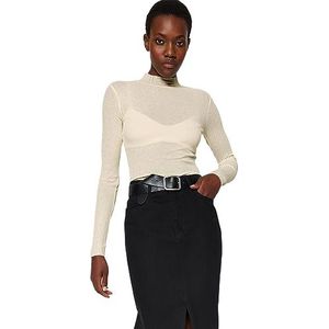 Trendyol Damesblouse met rechte lange mouwen, slank, ecru, S