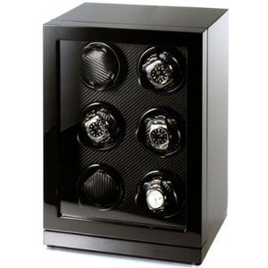 Raoul U Brown horlogeopwinder ""Art Déco"" voor 6 horloges PianoBlack/Carbon Watchwinder, zwart