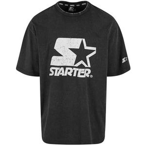 Starter T-shirt voor heren, met logo, oversized zuurstof, casual T-shirt voor mannen, zuurwassing, oversized, Zwart Acid Washed, XL