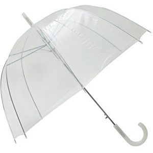 SMATI Long Clear Bubble Umbrella - Klassiek en basic ; Automatische opening ; Diameter=85cm ; Vrouwenparaplu ; Witte randkleur ; Koepelvormige paraplu.