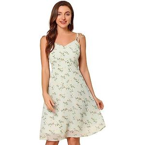 Allegra K Women's Floral Sundress Summer 2025 Easter Tie Shoulder Smocked Spaghetti Strap Dress Large Light Green