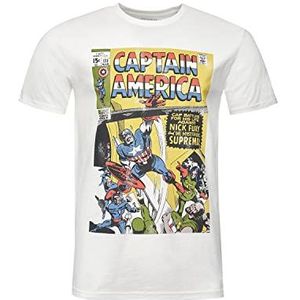 Recovered Marvel Captain America Battles Cover Art Ecru Slub T-shirt, Meerkleurig, S