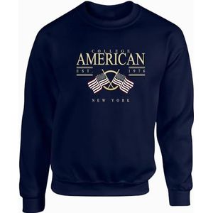 American College Sweatshirt met ronde hals, blauw, heren, maat XXL, model AC5, 100% katoen, Blauw, XXL