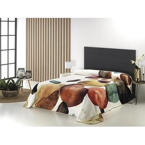 MANTAS MORA - Bedrukte deken met hoog volume, 100% polyester, 450 g/m², zacht, voor herfst/winter, harmony-design N05, 170 x 240 cm - bed 90/105 cm, beige
