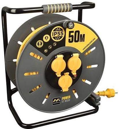 Masterplug Pro-XT Kabelhaspel, 50 m, verlengkabel, IP55, elektrisch, 3 geaarde stopcontacten, 3 x 1,5 mm²