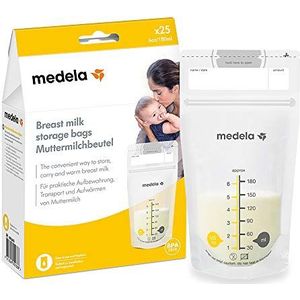 Medela set van 180 ml moedermelkbewaarzakjes – 25 stuks BPA-vrije opvangzakjes met dubbele sluiting voor moedermelk – snel invriezen en ontdooien