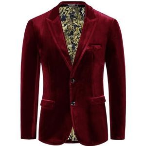 PJ PAUL JONES Herenblazer van fluweel, 2 knopen, effen, smalle pasvorm, kostuumjas voor diner, eindexamenfeest, bruiloft, wijn, M
