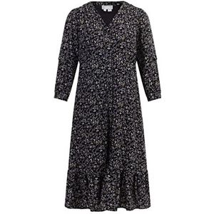 LYNNEA Dames midi-jurk met bloemenprint 10526547-LY02, zwart meerkleurig, S, Midi-jurk met bloemenprint, S