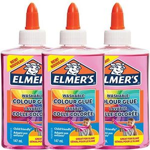 Elmer's doorschijnende kleur PVA lijm, Roze, 147 ml, Wasbaar, Geweldig voor het maken van slijm, 3 Count