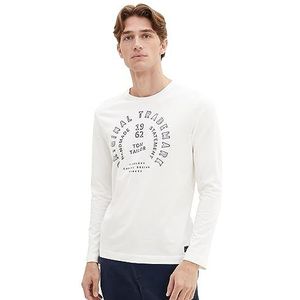 TOM TAILOR Basic shirt met lange mouwen voor heren met letterprint, 10332-off white, XXL