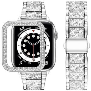 wutwuk Compatibel met Apple Watch, Bling-bandje van 44 mm voor dames en meisjes, sprankelende metalen iWatch-bandjes ter vervanging, glitterende strass-polsband voor Apple Watch-serie SE 2 / SE / 6 / 5 / 4 -zilver 44 mm