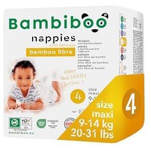 Bambiboo huidvriendelijke babyluiers met zachte bamboevezel voor baby's - babyluiers - wegwerpluiers - bescherming voor de huid - maat 4 (maxi), 18 stuks