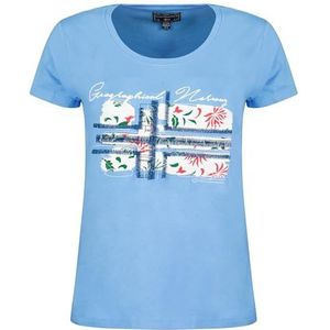 Geographical Norway Jepson Lady Dames T-shirt met V-hals - Modieus T-shirt Regular Fit - Kleding met korte mouwen Merk - Lente Zomer Herfst Winter (Blauw M), Blauw, M
