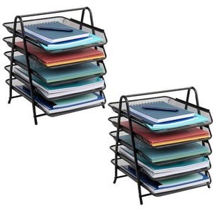 Mind Reader Netwerkcollectie, 5-laags papierlade, bestandsopslag, desktoporganisator, metalen gaas, set van 2, zwart