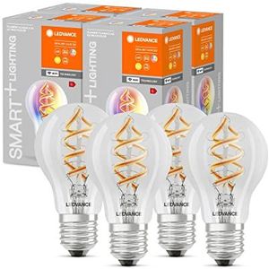 LEDVANCE Smart LED lamp met Wifi, E27, RGB-kleuren veranderbaar, Peer vormig, Gekleurde gloeidraad als sfeerlicht, Vervanging voor conventionele 60W-lampen, Bedienbaar met Alexa, Google & App, 4-pak
