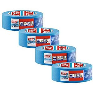 tesa Precisiescrupp 4440 buiten UV-PLUS schilderband - 4-pack - weerbestendige schilderscrup voor buiten - voor nauwkeurig afplakken en afdekken - blauw - elk 50 m x 38 mm