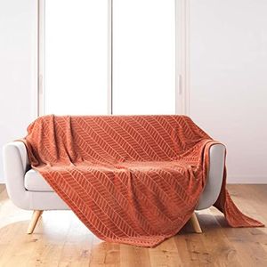 Douceur d'Intérieur , Deken, 180 x 220 cm, terracotta, flanel, reliëf, effen, Arya