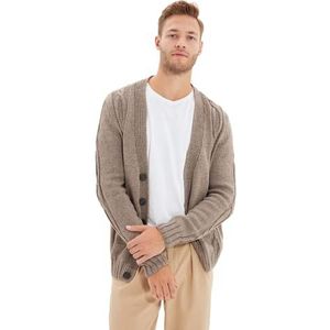 Trendyol Heren V-hals Plain Slim Cardigan Sweater, Mink Color, 2XL, nertskleur, XXL