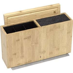 WMF 3-in-1 alles-in-één blok, messenblok, niet uitgerust voor 3-4 messen, gebruiksvoorwerpenhouder voor keukenhulp, gereedschapskist, snijplank, hout, bamboe, kunststof borstelinzet