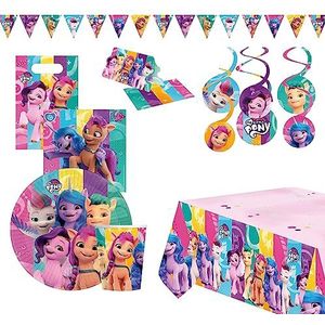 Amscan 9917095 - My Little Pony Partyset, 56-delig, wegwerpservies & decoratie, verjaardagsfeestje voor kinderen