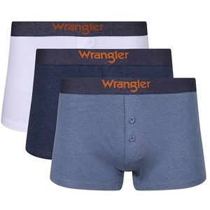 Wrangler Boxershorts met knopen voor heren in wit, licht en donker denim, Wit/Donker Denim/Mid Denim, S