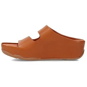FitFlop Shuv Two-Bar Leather Slides, Light Tan, 45 EU