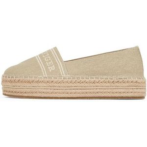 TOMMY HILFIGER Dames DENIM PLATFORM ESPADRILLE, BEIGE (Mierikswortel), 4 UK, Beige Mierikswortel, 37 EU