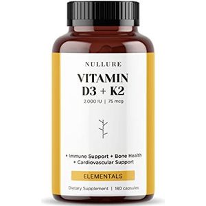 Vitamine D3 K2 (MK7) Natural Nullure | 2000 I.E. | Evenwichtige dagelijkse samenstelling voor gemakkelijke opname I Immuunsysteem Â· Botten Â· Tanden Â· Spieren Â· Gewrichten | 180 tabletten (6 maanden)