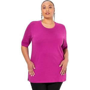 Ulla Popken Dames grote maten grote maten plus size T-shirt, ronde hals, relaxed, halve mouwen, bes, 42-44