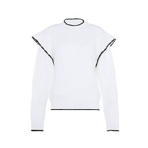 faina Dames pullover mode pullover met ronde hals in contrasterende kleur WOLLWIT maat XL/XXL, wolwit, XL