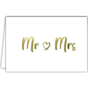 Afie 69-5148 wenskaart Mr & Mrs felicitatie heer & vrouw, bruiloft PACS gouden letters glanzend chic elegant eenvoudig heteroseksueel paar horizontaal formaat met witte envelop formaat 17,5 x 12 cm