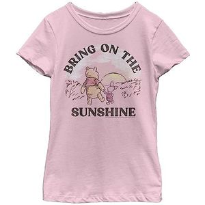 Disney Winnie The Pooh Bring ON The Sunshine Girl's Solid Crew Tee, Light Pink, XS, Rosa, XS